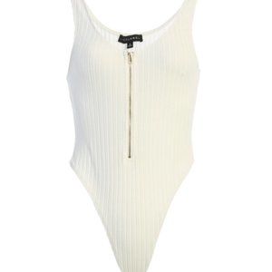 Ivory Christal Zip Up Bodysuit